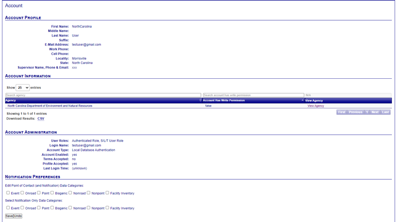 Image that shows what the Account Profile looks like 
                  when the user clicks on any of the First Name links.